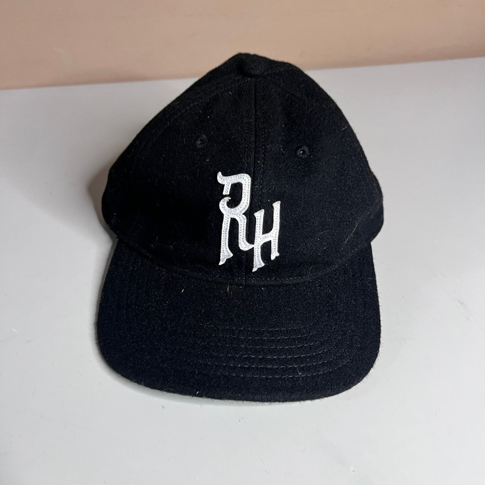 Rabbit Holes RH Monogram Wool Baseball Cap Black‎ Green Underbrim Strapback Hat